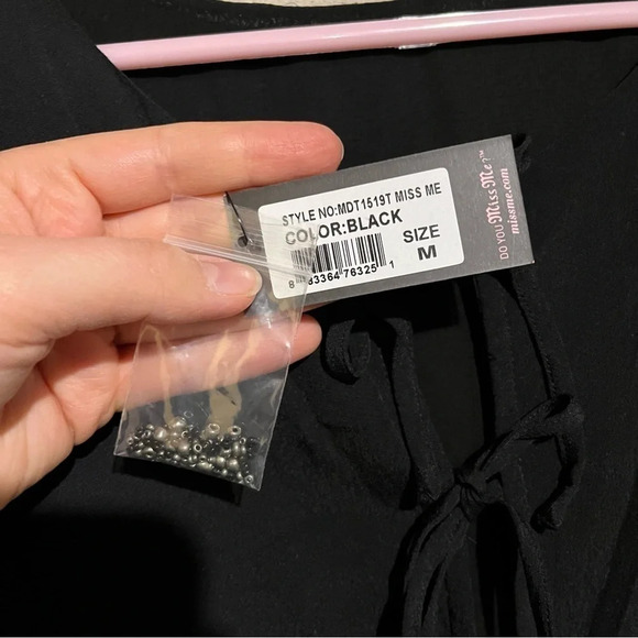 Miss Me Black High Low Tie Up Open Back Beaded Tank Top Blouse Sz M - NWT - Picture 8 of 10